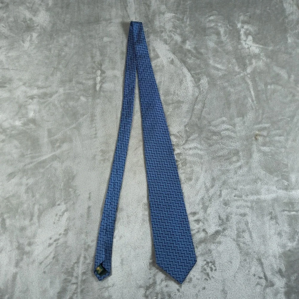 Vintage Lauren Ralph Lauren Tie Mens 55.5x3.75 Blue Geometric Abstract Silk USA